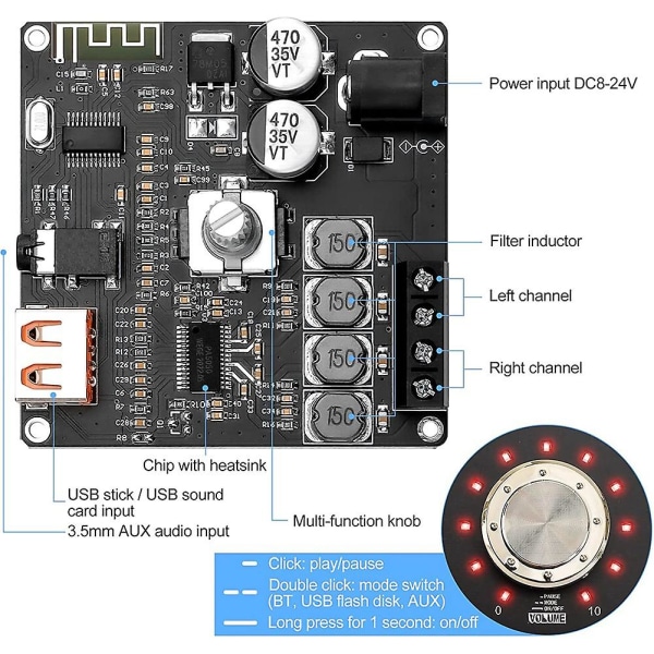 Mini Bluetooth Amplifier Board Stereo - 50w+50w Audio Amplifier Board Bluetooth 5.1 Amplifier Board Photo color