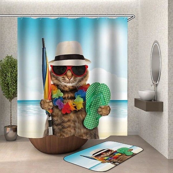 3d tegneserie kat bruseforhæng vandtæt stof badeværelse bruseforhæng Mat