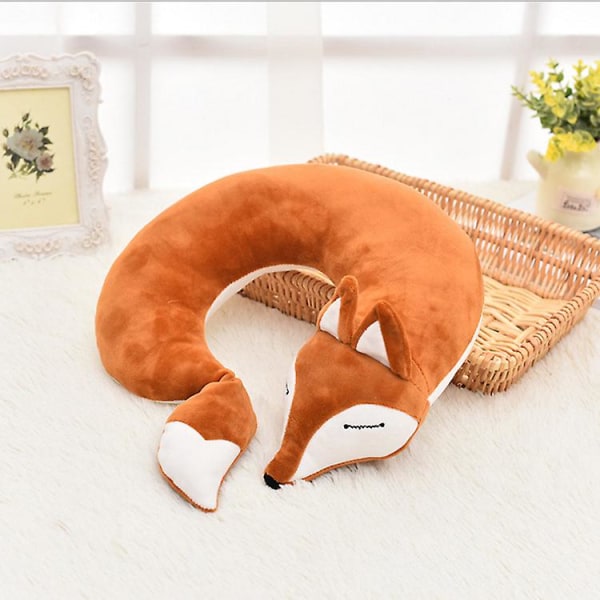 Animal Cotton Plush U Shape Neck Pillow Travel Car Home Pillow Nap Animal Pillow Health Care With Eye Mask Brown 30x30x8cm