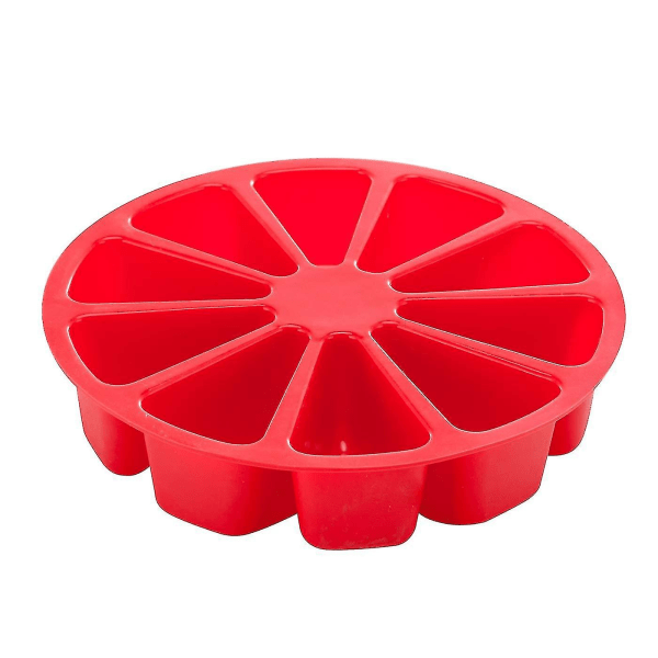 Tårtformar i silikonportioner-10 triangelhål, nonstick kakform för bakning, stora bakverk, tvålformar pizzapanna, rund, röd