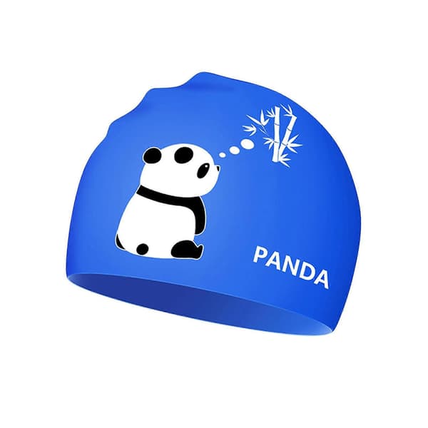 【BQ】Bekväm, högelastisk simmössa, tecknad panda-tryckt silikonbadmössa, vattentät simmössa - Blå En storlek Blue One size