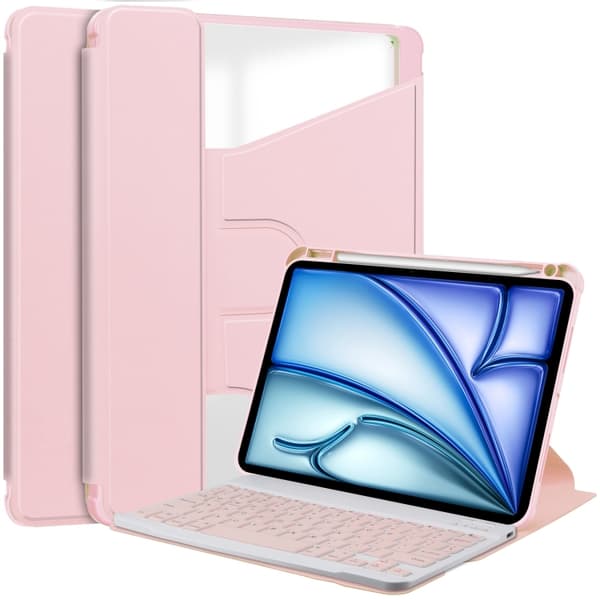 【BQ】iPad Air 13 2025/2024 Case with Transparent Rotation and Smart Leather Case with Keyboard Rosa