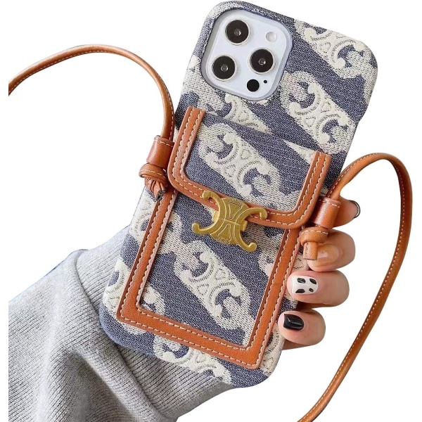 Iphone 13 Pro Max plånboksfodral, PU Läder Dragkedja Handväska, avtagbar rem 6,7 tum, lämplig för kvinnliga tjejer - Denimblå