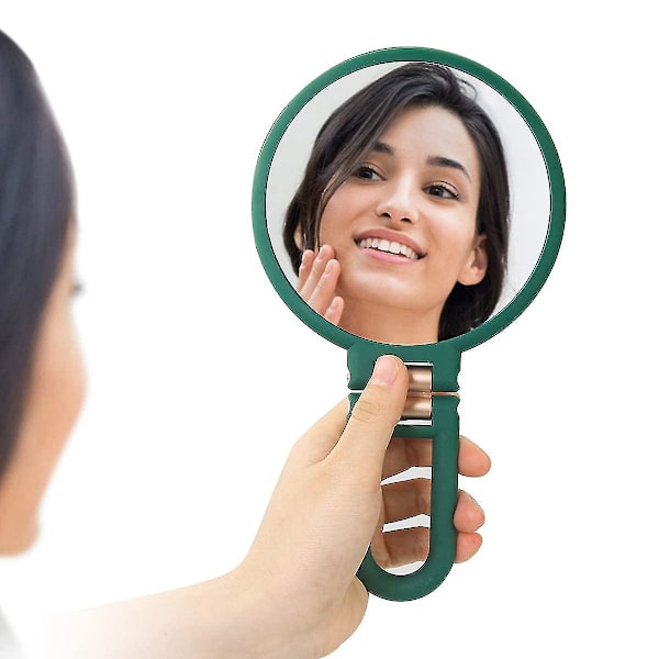 15x Magnifying Hand Held Mirror,double Side Folding Hand Mirror For Women With Adjustable Handle ,travel Table Desk Shaving Bathroom (army Green)