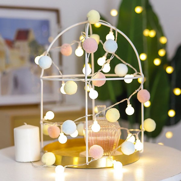 Batteridrivna Led String Lights, Globe Pompoms Bollar Jul Inomhus (rosa) Macaron Macaron