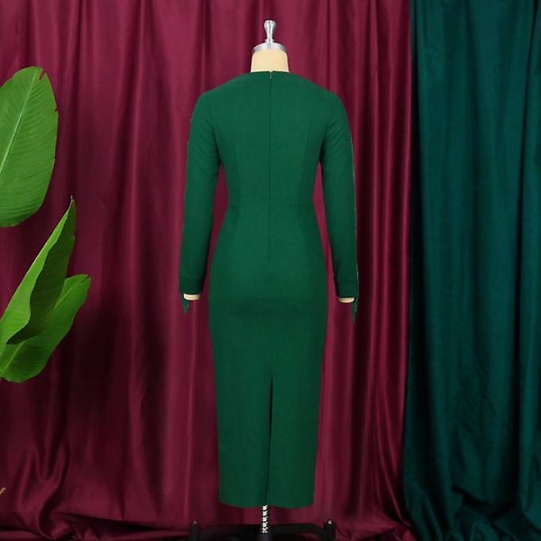 Aomei Kvinnor Se Through V-hals Långärmad Fringe Midi-klänning Grön XXL