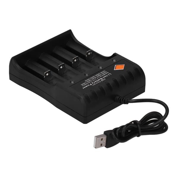 4-spors 4,2V DC batterilader med USB-kabel for 3,7V Li-ion oppladbare batterier