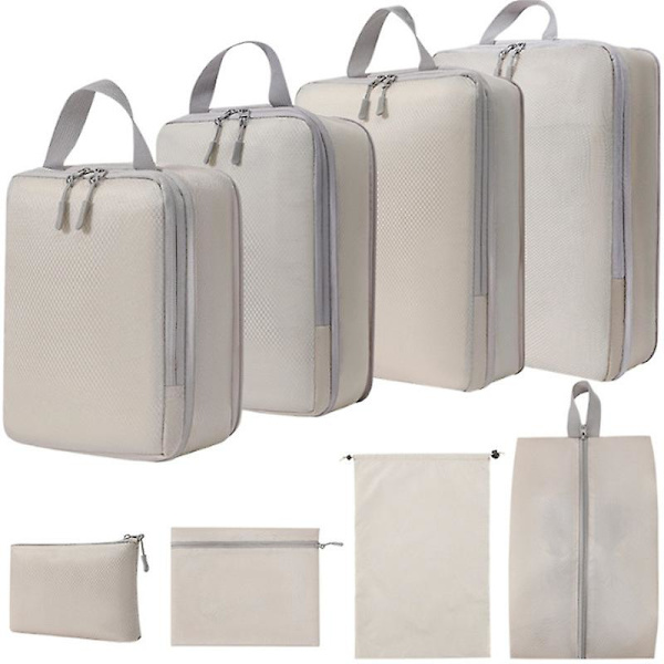 8 sæt kompressionspakningskuber til rejser, ultralette pakkeorganisatorer til bagagekuffert og rygsæk BEIGE STYLE 2