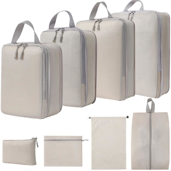 8 set kompressionspackningskuber för resor, ultralätta packningsorganisatorer för bagage resväska och ryggsäck BEIGE STYLE 2