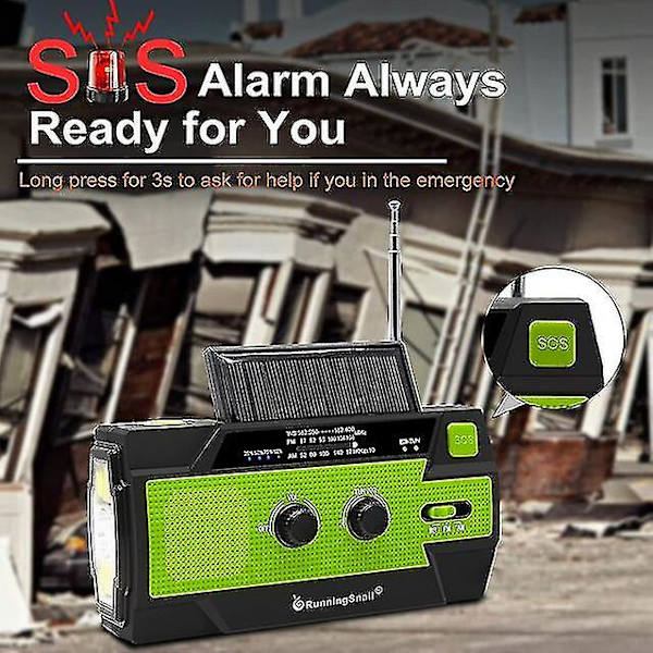 Nødradio, 4000 mah vejrradioer med håndsving &amp; Solopladning, 3 Gear Led Lommelygte, Sos Alarm, Portable Power Bank, am/fm/noaa, Motion Se 4000mAh Red