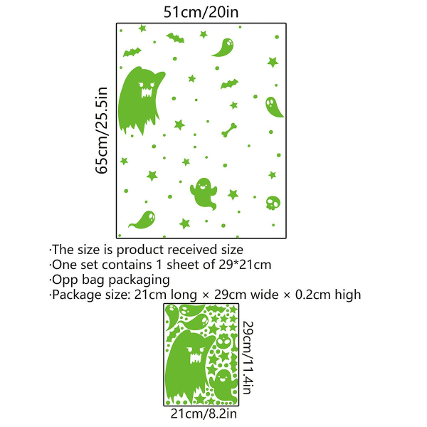 Halloween Ghost and Imp Glow-In-The-Dark seinätarrat - Ikkunavalaiseva seinätarra Green