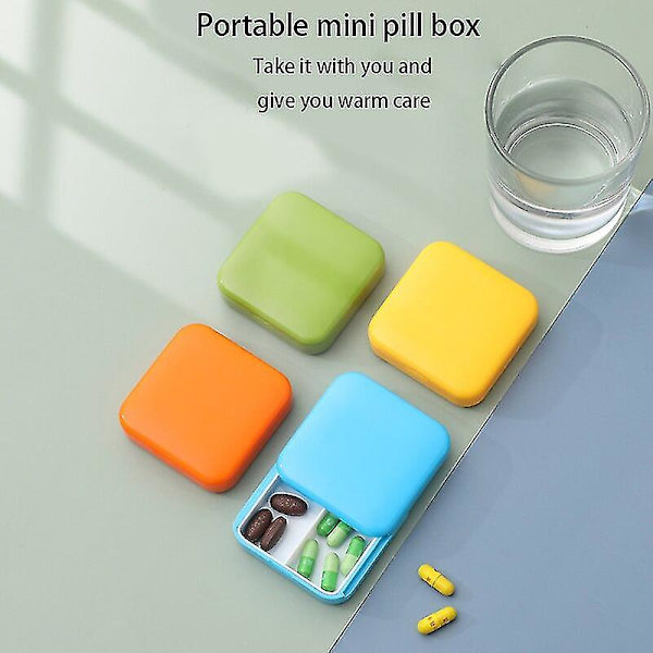 Bärbar Push-pull Mini Två-fack Medicin Dammtät förvaringspillerlåda BLUE