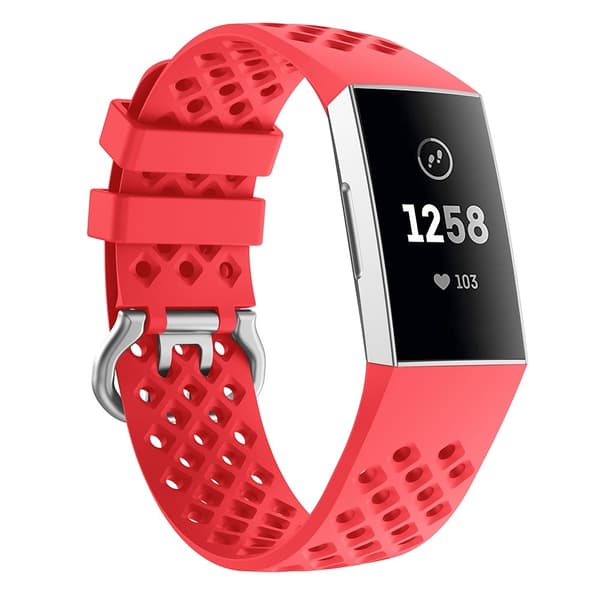 【BQ】Silikone Armbånd Hul Fitbit Charge 3 / 4 Rød 20