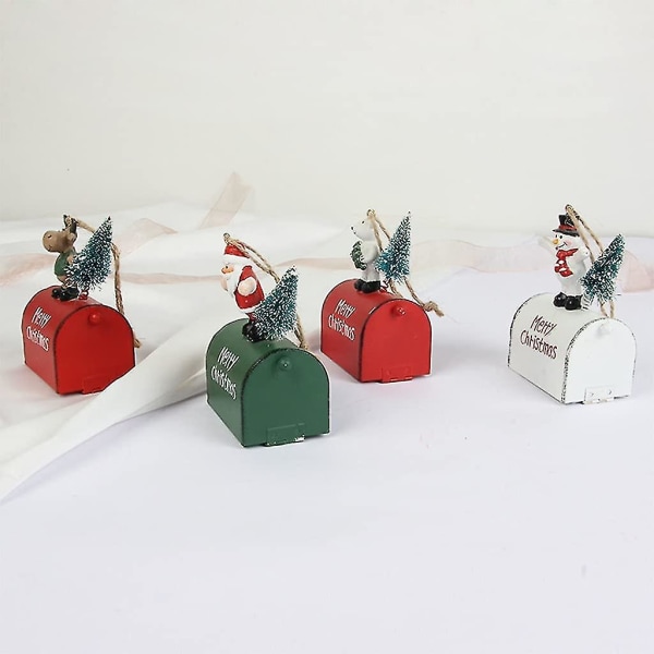 Dekorativ brevlåda för jul med jultomten, snögubbe och renar