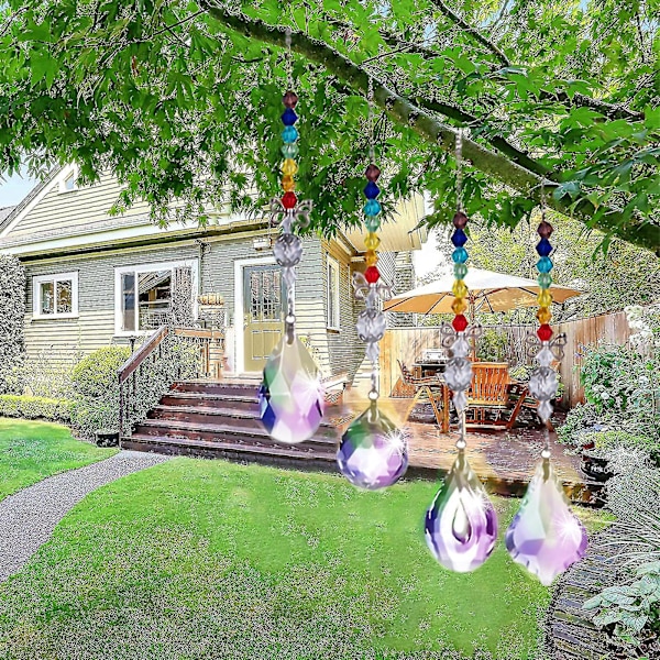 Crystal Rainbow Glas Prisma Chakra Färger Pärlor Pendel Fönster Dekor