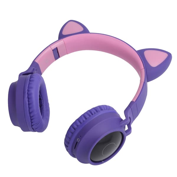 Kat Øre Hovedtelefon 3D LED Lys Trådløs Bluetooth 5.0 Foldbare Headset med Mikrofon - Lilla
