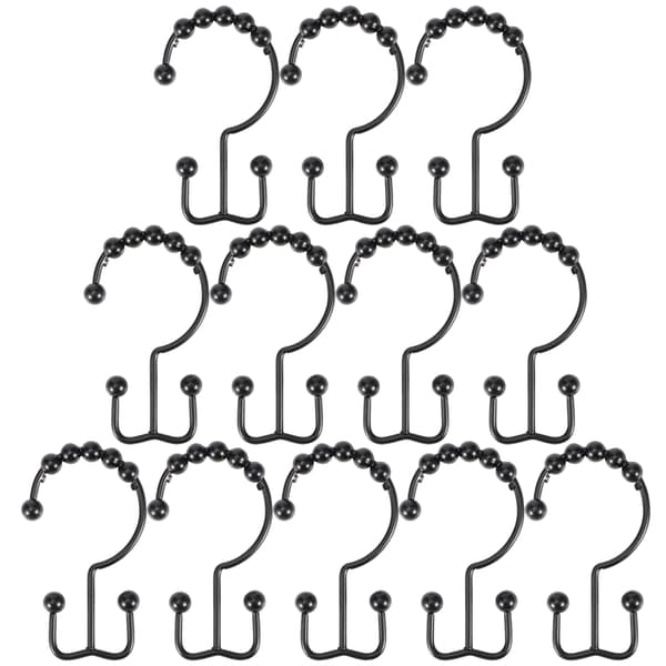 12-pack Multifunktionella Duschdraperikrokar med 8 Kulor och Dubbel Glidfunktion, Svarta