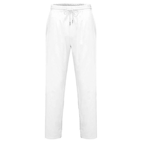 Herr Linne Look Baggy Byxor Elastisk midja Casual Beach Yoga Byxor White L