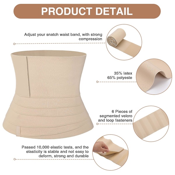 Taljetræner til kvinder Juster din Snatch Bandage Wrap Mavesved Wiast Wraps Taljetrimmer til Gym Sport Beige 5m