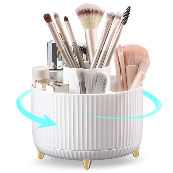 Den nya 360° Roterande Makeup Organizer-Sminkborstehållare med 5 fack för kosmetika smycken för Sminkbord Förvaring av pappersvaror i sovrummet