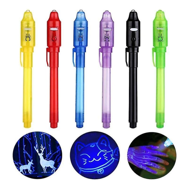 8st Invisible Ink Penna Med Uv-ljus Magic Markör