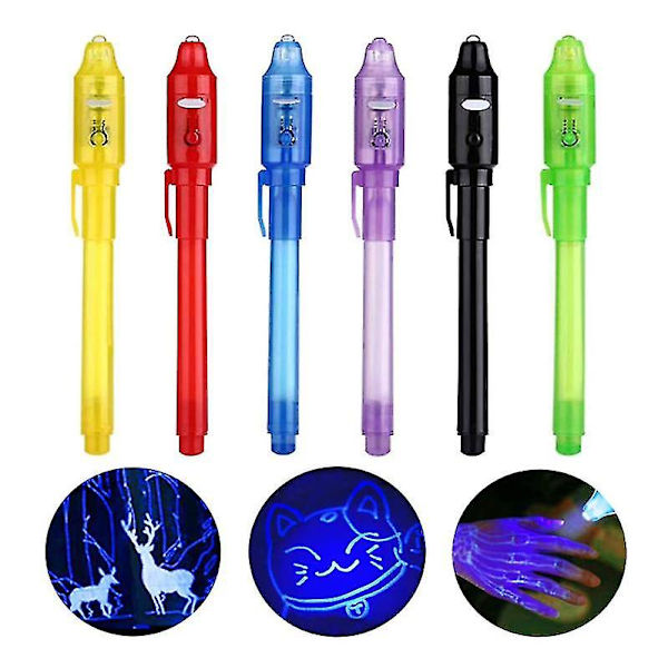 8st Invisible Ink Penna Med Uv-ljus Magic Markör