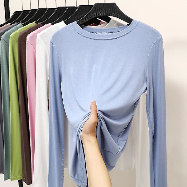 Basic T-shirt O-halsad Långärmad Kvinnor Höst Bottoming Tee Tops All Match Tee Shirt Plus Size Undershirt L grå1 L gray1