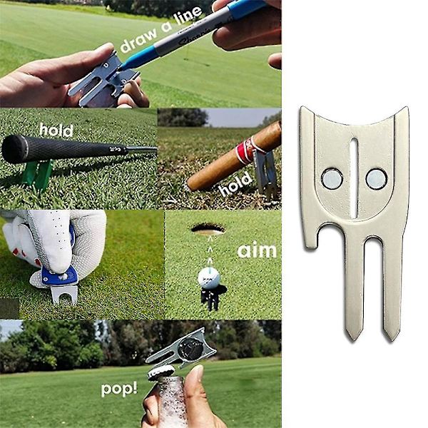 Metal Golf Green Fork Værktøj Putting Ball Mark Reparation Stramt beslag One size Silver