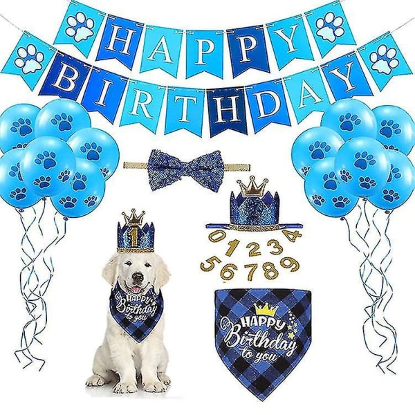 Dog Birthday Party Supplies, Plaid Dog Birthday Bandanas With Dog Birthday Party Hat Bow Tie Birthday Number B