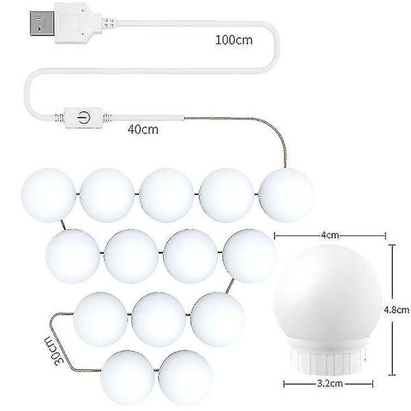 3 Temperaturlampa USB Simple Bath Makeup Lampor, Källa: 6 lysdioder