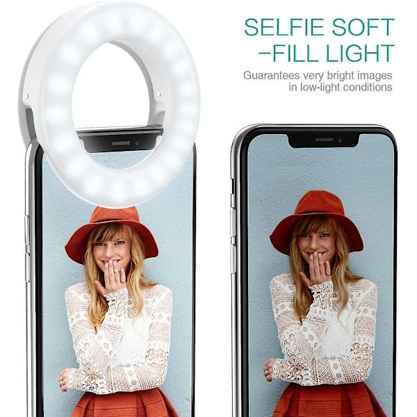 Selfie-valo Led-rengasvalo Selfie-älypuhelimen lisävalo Matkapuhelimen valo White 2Pcs