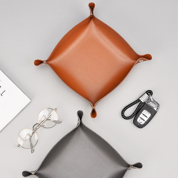 Läderbetjänad bricka Organizer för smycken Snap Läder Catchall skål Tillbehör Förvaring Dump bricka F Large
