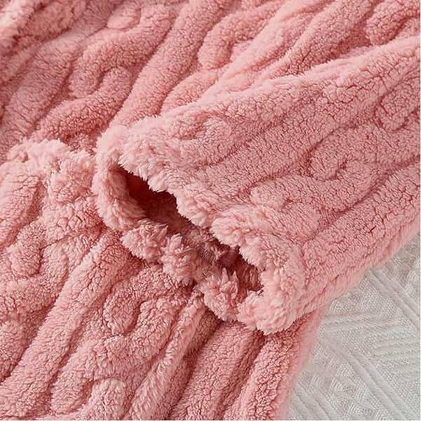 【BQ】Dam pyjamas vinter ull nattlinne lång, varma pyjamas, plysch hemkläder vardagskläder pink