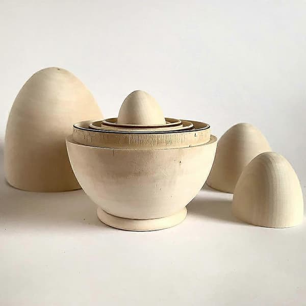 【BQ】Hule Tre-egg Påske Nesting Egg Leketøy Tre Påskekurv Fyll Gave 5 Hule Umalte Egg DIY White