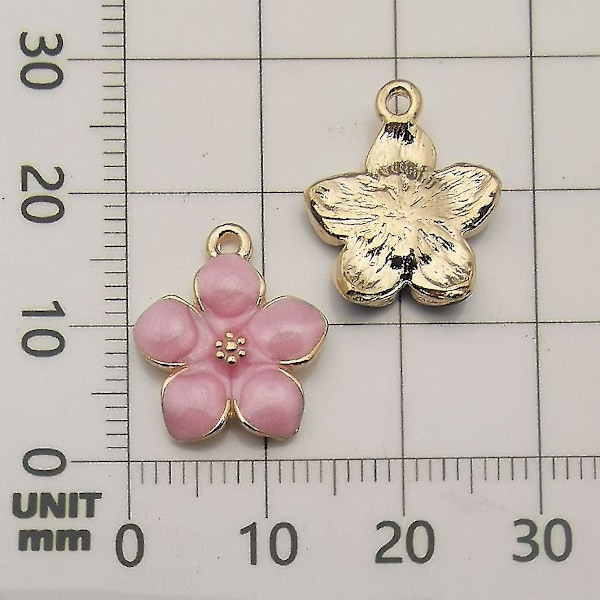 40 stk gullbelagte og emaljerte kirsebærblomst-anheng for å lage smykker Halskjeder Armbånd Ørepynt Gjør-det-selv-smykker Tilbehør Charms