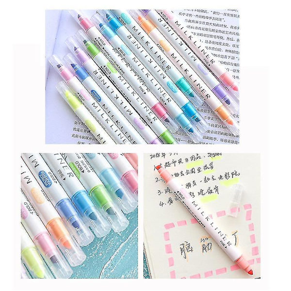 12 Light Color Highlight Penna Dubbelsidig Highlighter Pen Ritverktyg