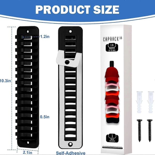 Veggmontert caps-organisator - Hatteoppbevaring og utstillingsstativ black 2 pack