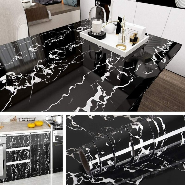 YIDOMDE Huonekalujen liimapaperi, mustavalkoinen marmorivinyyli 40CM2M