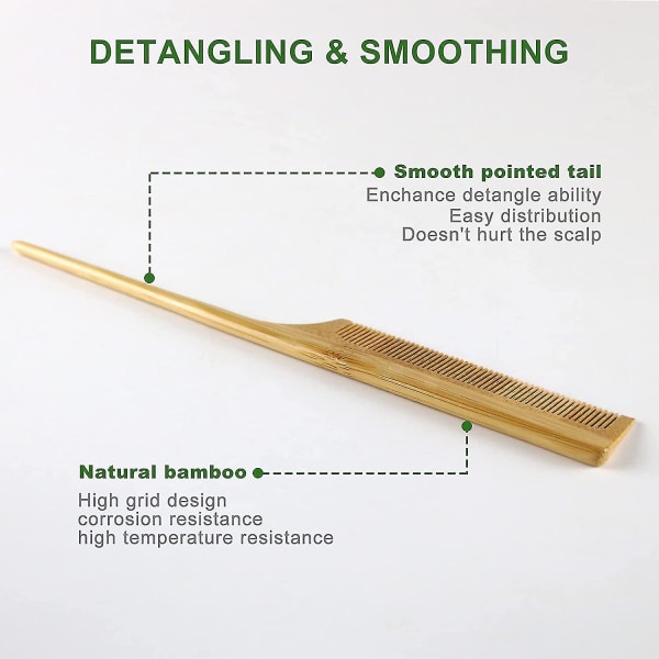 Bambusrottehalekam Naturligt bambushårværktøj med fine tænder til te