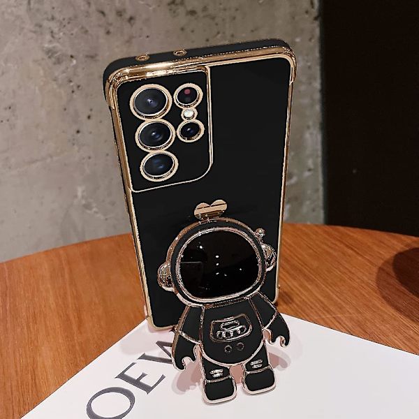 6d Plating Astronaut Hidden Stand Case Cover för Samsung Galaxy S21 Ultra 5g Women Astronaut Folding Bracket Kickstand Iphone-fodral med kameraskydd