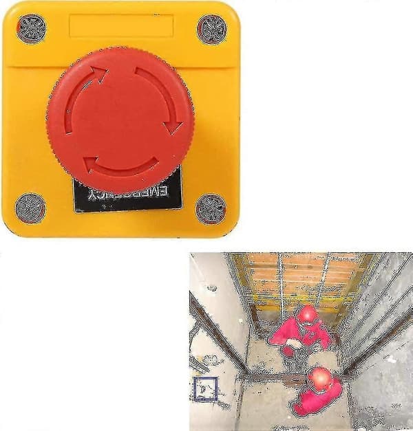 Kontrollboks med trykknapplås Nødstopp Rødt plaststoppskilt Soppformet nødstopp