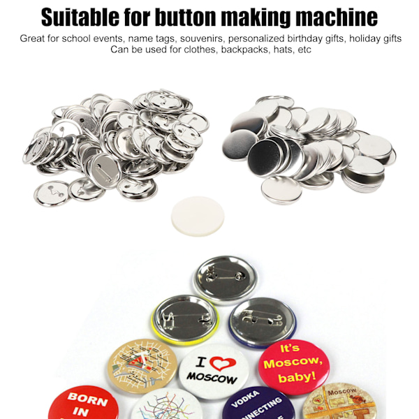 100 Holdbare 50 mm Blank Pin Back Button Dele til DIY Badge Håndværksartikler