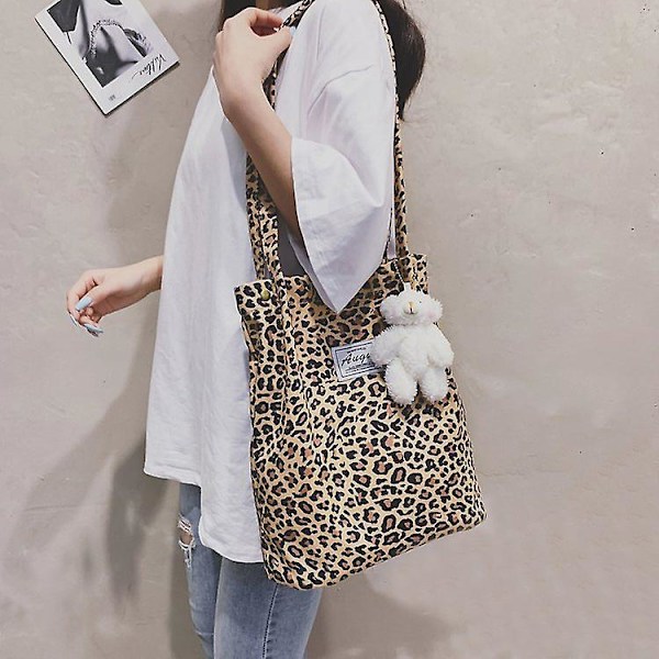 Print Canvas Bag Dam Handväska Print Axelväska Vintage Canvas Bag Leopard print Leopard print
