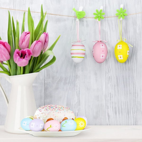 12 stk påskepynt Æg hængende ornamenter Farverig til påske Trækurv Dekoration Festgaver Tilbehør Hjem Multicolor