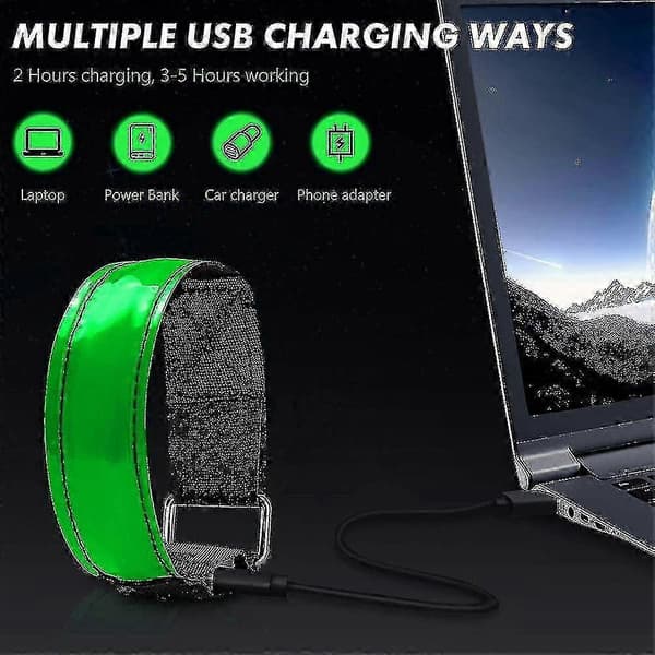 【BQ】2-pack running lights for runners, rechargeable LED armband, reflector 2025 Green