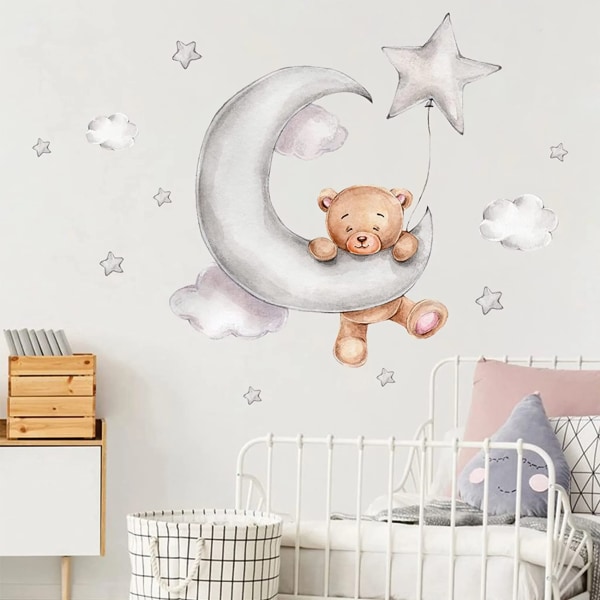 Cartoon Bear Wall Sticker Barnerom Bakgrunn Dekorativt veggklistremerke