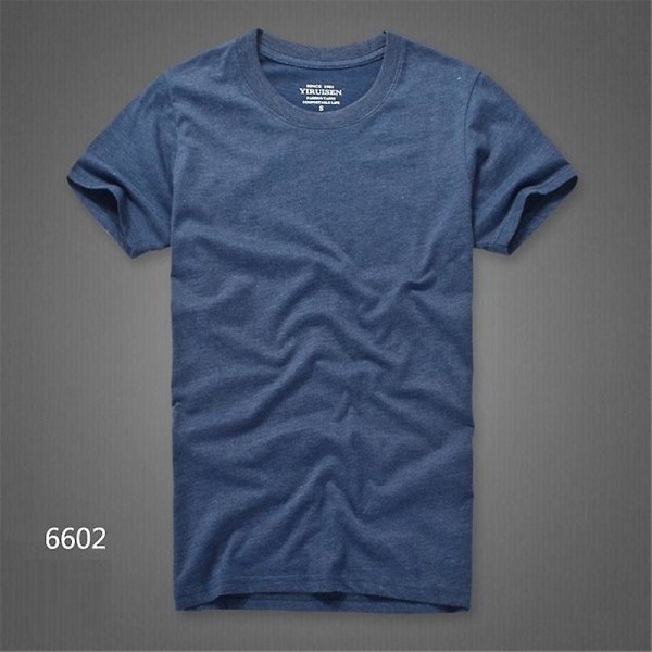 T-shirt til mænd 100% bomuld Casual T-shirts Ensfarvet kortærmede bløde toppe Anti-krympe og anti-fade Navy Blue L60 70kg