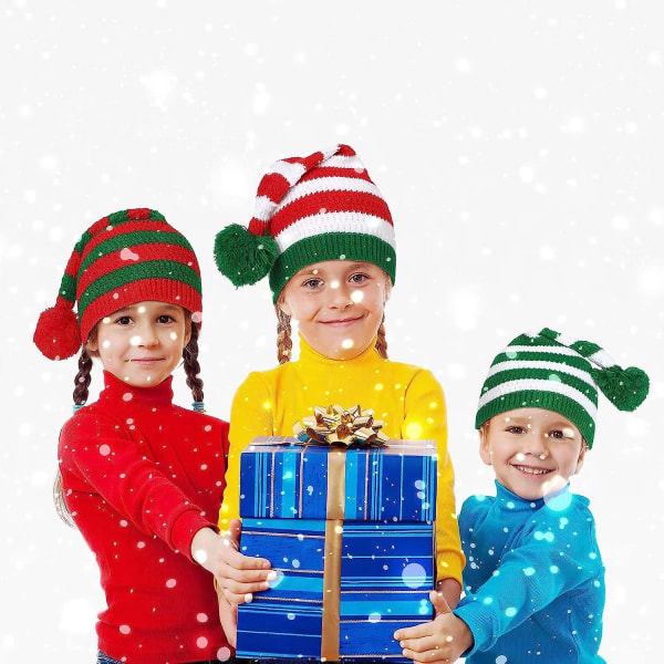 3kpl Aikuisten jouluneulottu hattu Tonttu Joulupukki Pipot Joulupukki Punainen Vihreä Raidallinen Neulottu Virkattu hattu Hyvää joulua Hyvää uutta vuotta