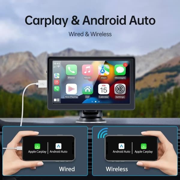 PRUMYA B600W Bluetooth Bilradio - 7-tommer - CarPlay - Android Auto - Touchskærm