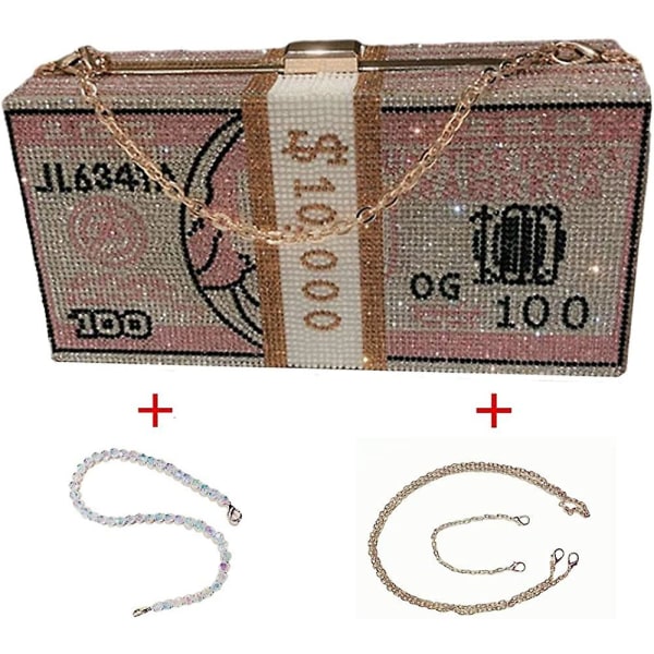 Kveldsveske for kvinner Crystal Money Bag Clutch Dollar Bill Purse